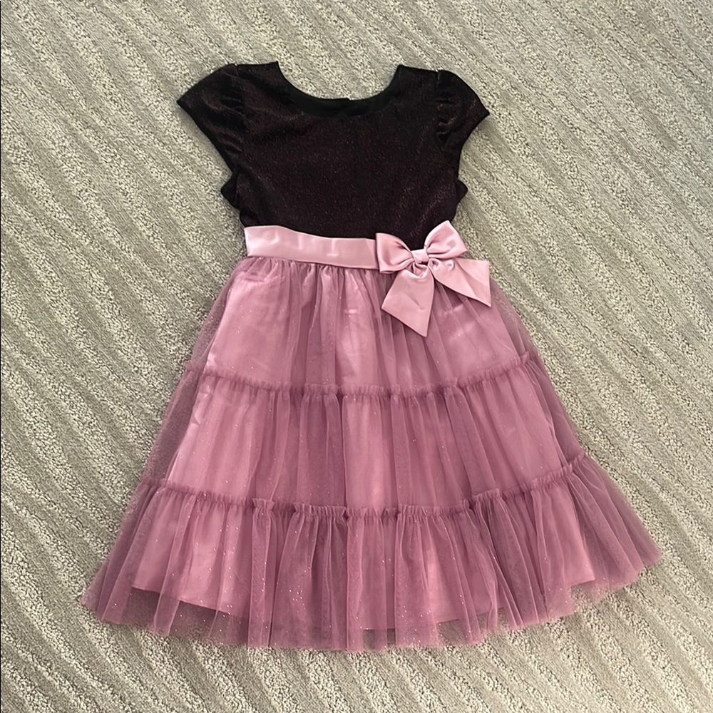 Jona Michelle Black and Pink Tiered Fit and Flare Dress